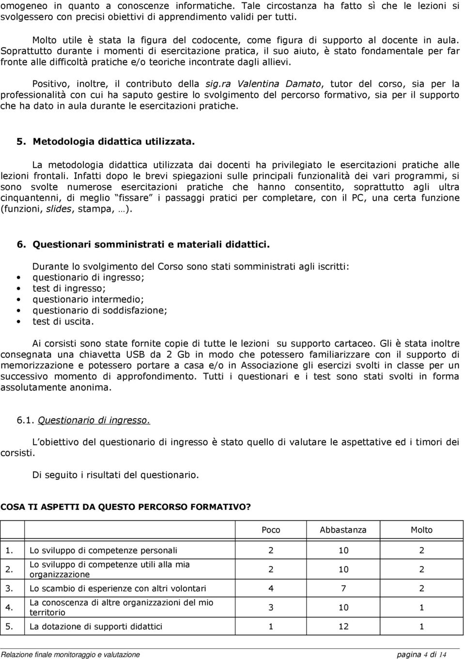 Soprattutto durante i momenti di esercitazione pratica, il suo aiuto, è stato fondamentale per far fronte alle difficoltà pratiche e/o teoriche incontrate dagli allievi.