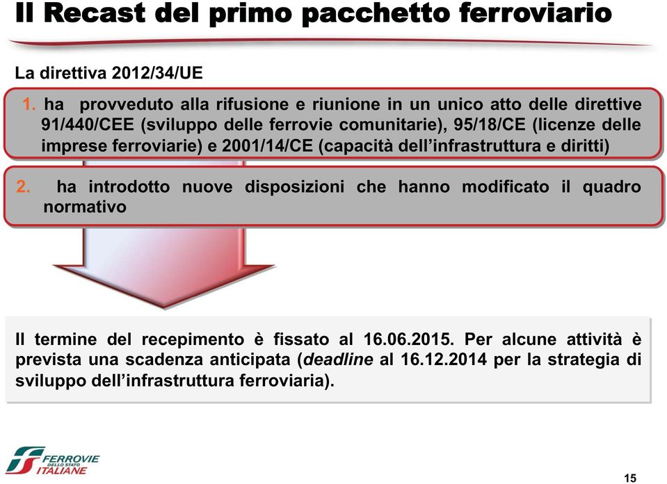 delle imprese ferroviarie) e 2001/14/CE (capacità dell infrastruttura e diritti) 2.