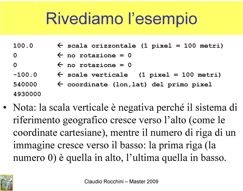 è negativa perché il sistema di riferimento geografico cresce verso l alto (come le coordinate cartesiane), mentre