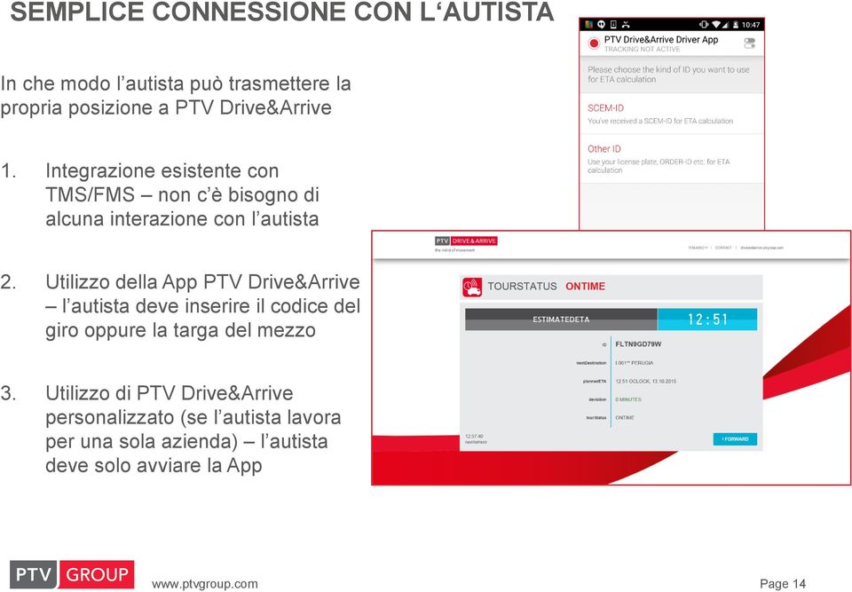 Utilizzo della App PTV Drive&Arrive l autista deve inserire il codice del giro oppure la targa del mezzo 3.