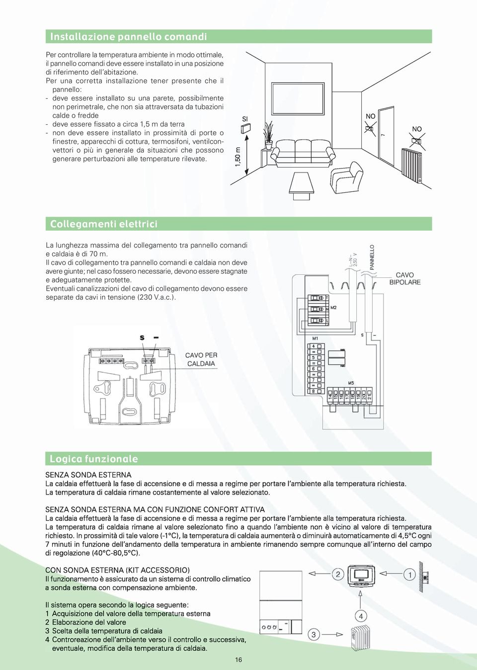 essere fissato a circa 1,5 m da terra - non deve essere installato in prossimità di porte o finestre, apparecchi di cottura, termosifoni, ventilconvettori o più in generale da situazioni che possono