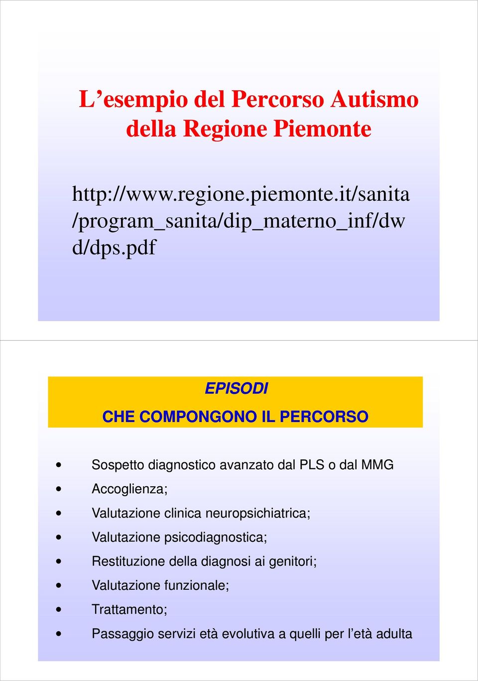 pdf EPISODI CHE COMPONGONO IL PERCORSO Sospetto diagnostico avanzato dal PLS o dal MMG Accoglienza;