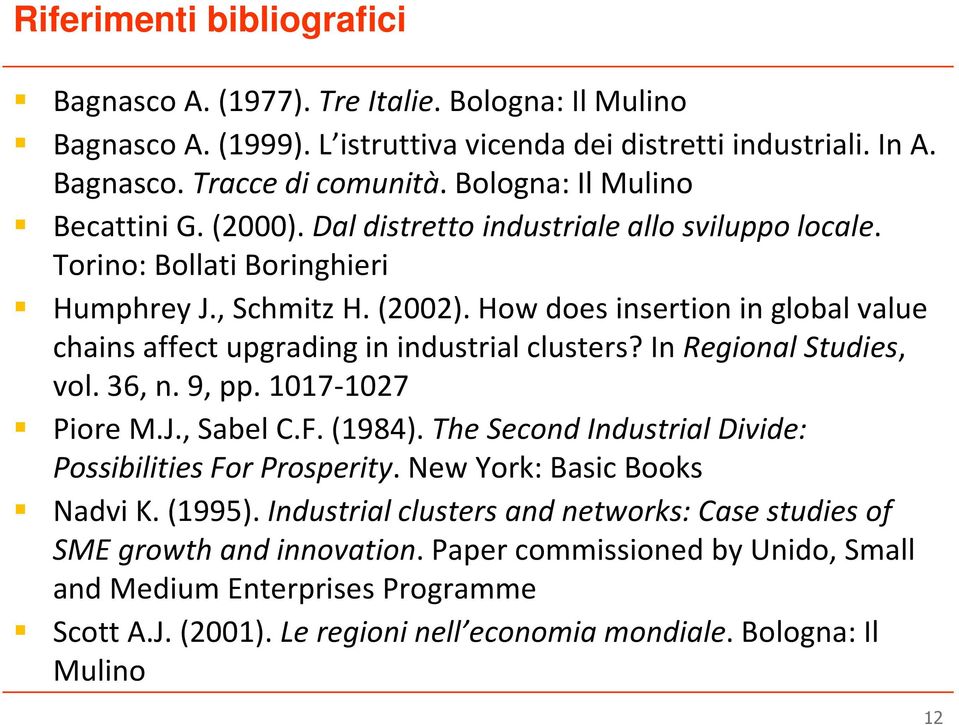 How does insertion in global value chains affect upgrading in industrial clusters? In Regional Studies, vol. 36, n. 9, pp. 1017-1027 Piore M.J., Sabel C.F. (1984).