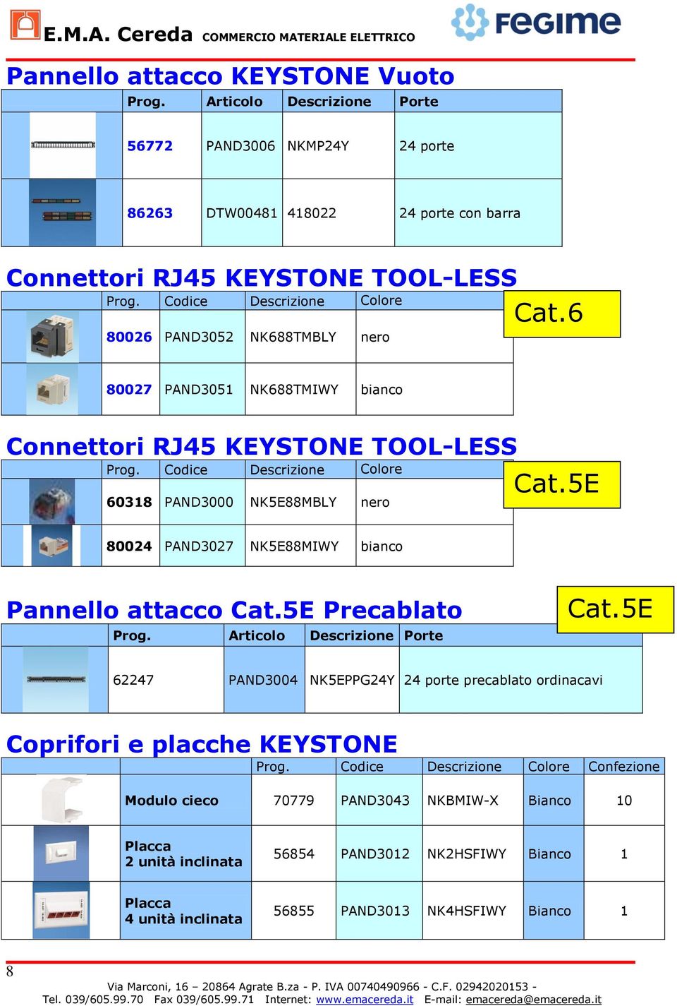 Codice Descrizione Colore 60318 PAND3000 NK5E88MBLY nero Cat.5E 80024 PAND3027 NK5E88MIWY bianco Pannello attacco Cat.5E Precablato Prog. Articolo Descrizione Porte Cat.