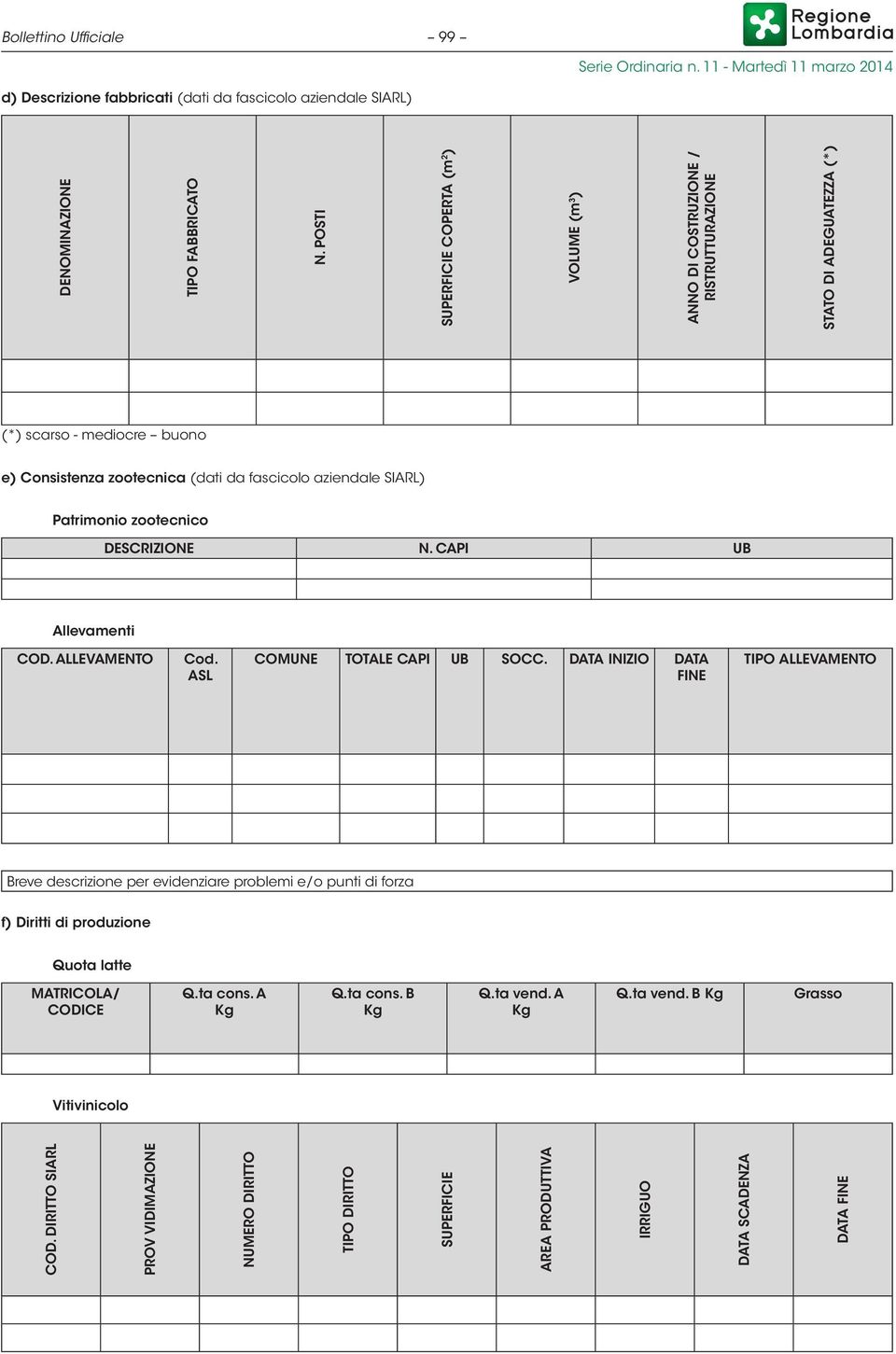 SIARL) Patrimonio zootecnico DESCRIZIONE N. CAPI UB Allevamenti COD. ALLEVAMENTO Cod. ASL COMUNE TOTALE CAPI UB SOCC.