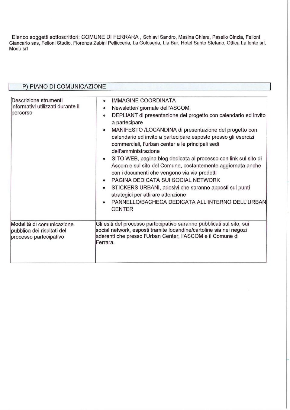 partecipativo IMMAGINE COORDINATA Newsletter/ giornale dell'ascom, DEPLIANT di presentazione del progetto con calendario ed invito a partecipare MANIFESTO /LOCANDINA di presentazione del progetto con