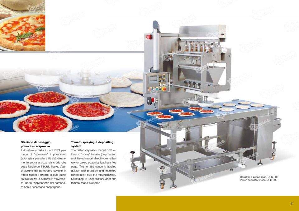 L applicazione del pomodoro avviene in modo rapido e preciso e può quindi essere utilizzato su pizze in movimento. Dopo l applicazione del pomodoro non è necessario cospargerlo.