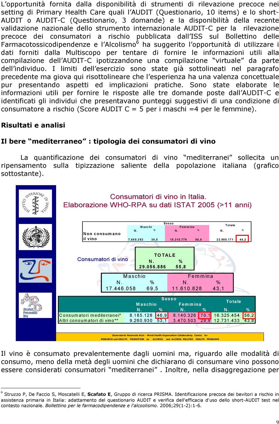 Farmacotossicodipendenze e l Alcolismo 6 ha suggerito l opportunità di utilizzare i dati forniti dalla Multiscopo per tentare di fornire le informazioni utili alla compilazione del AUDIT-C