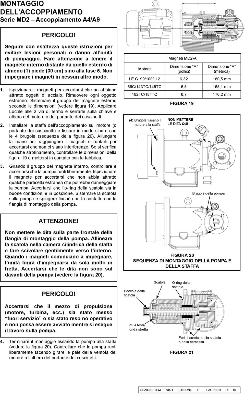 Ispezionare i magneti per accertarsi che no abbiano attratto oggetti di acciaio. Rimuovere ogni oggetto estraneo. Sistemare il gruppo del magnete esterno secondo le dimensioni (vedere figura 19).