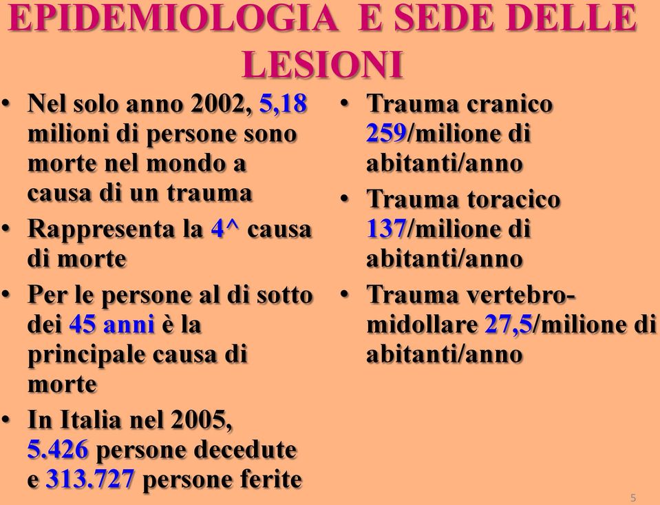 In Italia nel 2005, 5.426 persone decedute e 313.