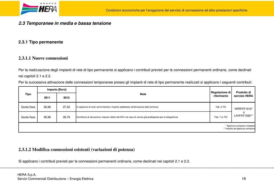 1 Nuove connessioni Per la realizzazione degli impianti di rete di tipo permanente si applicano i contributi previsti per le connessioni permanenti ordinarie, come declinati nei capitoli 2.