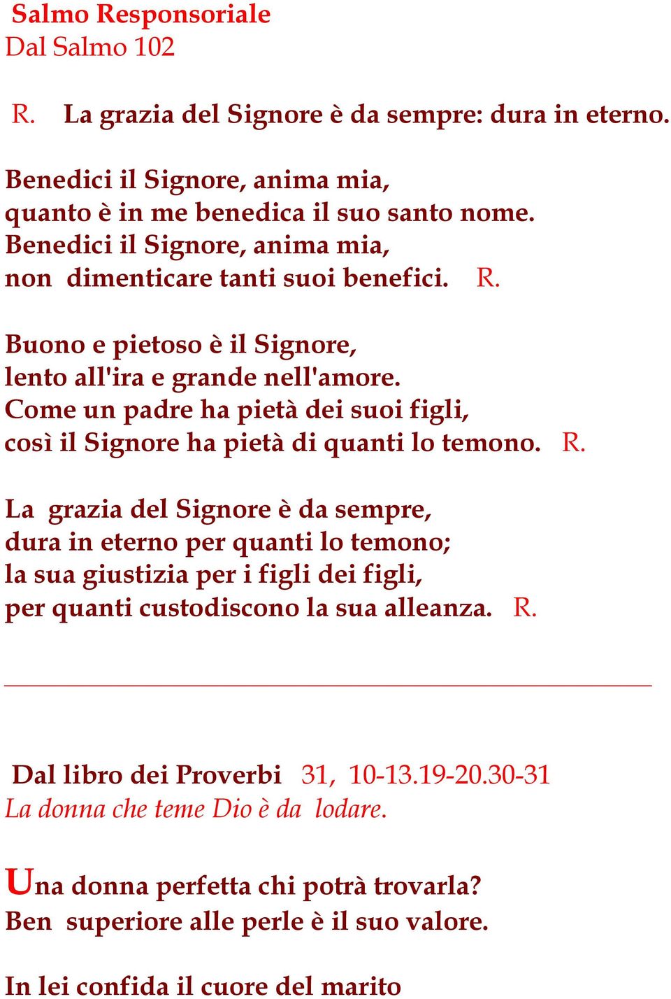 Come un padre ha pietà dei suoi figli, così il Signore ha pietà di quanti lo temono. R.