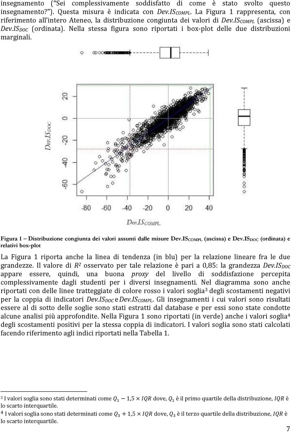 Nella stessa figura sono riportati i box-plot delle due distribuzioni marginali. Figura 1 Distribuzione congiunta dei valori assunti dalle misure Dev.IS COMPL (ascissa) e Dev.