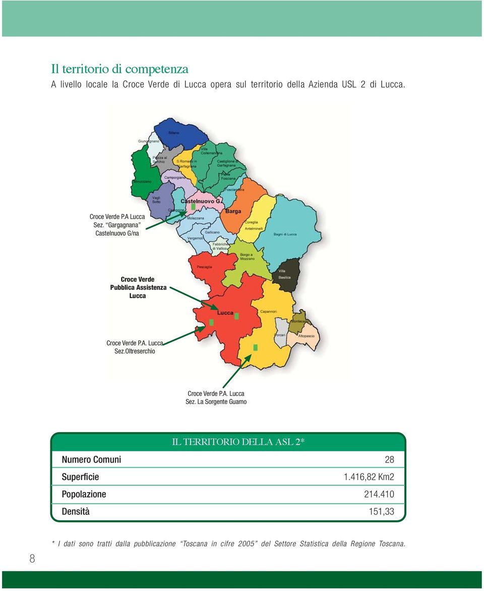 A. Lucca Sez. La Sorgente Guamo IL TERRITORIO DELLA ASL 2* Numero Comuni 28 Superficie 1.416,82 Km2 Popolazione 214.