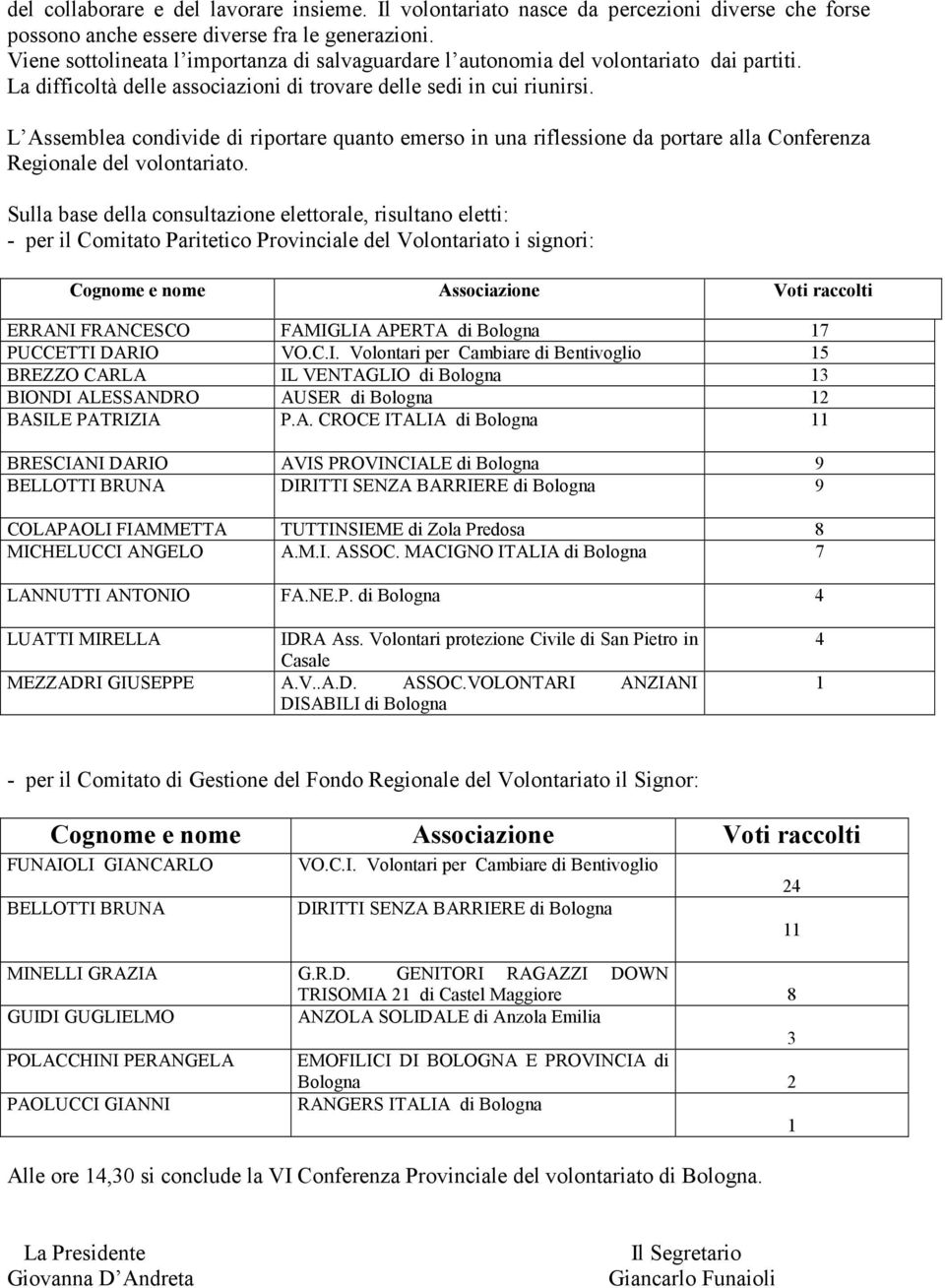 L Assemblea condivide di riportare quanto emerso in una riflessione da portare alla Conferenza Regionale del volontariato.