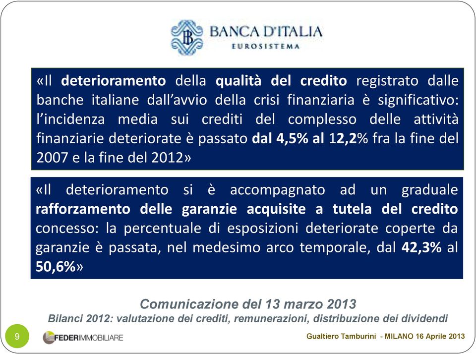 rafforzamento delle garanzie acquisite a tutela del credito concesso: la percentuale di esposizioni deteriorate coperte da garanzie è passata, nel medesimo arco temporale,