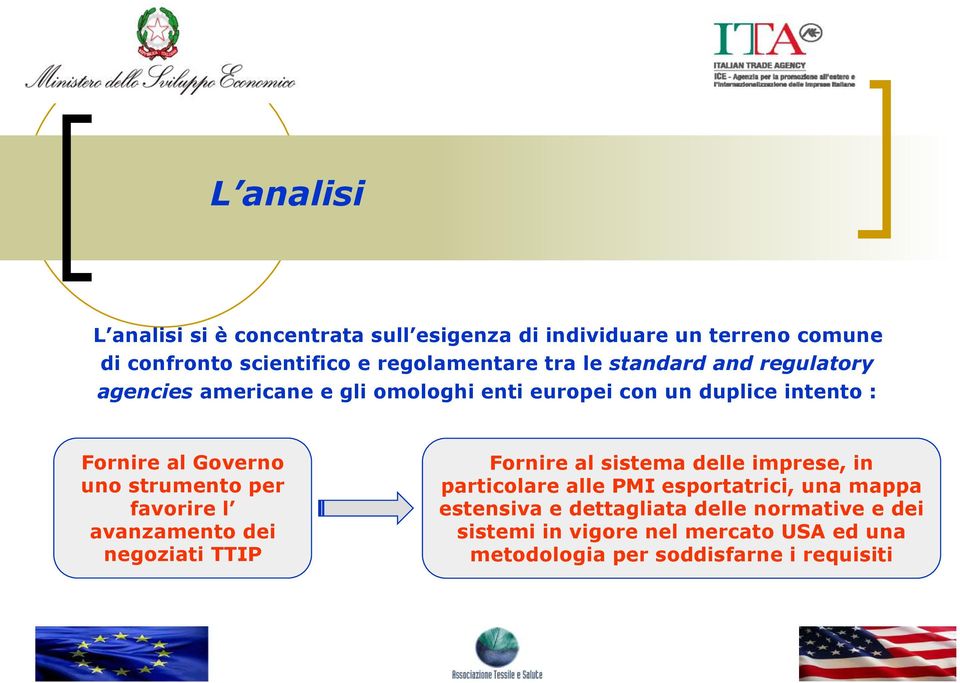 strumento per favorire l avanzamento dei negoziati TTIP Fornire al sistema delle imprese, in particolare alle PMI esportatrici,