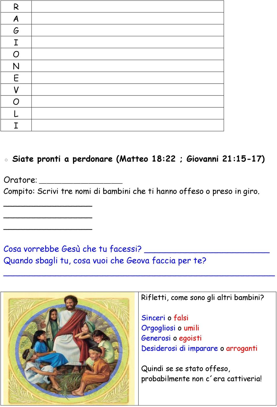 Quando sbagli tu, cosa vuoi che Geova faccia per te? Rifletti, come sono gli altri bambini?