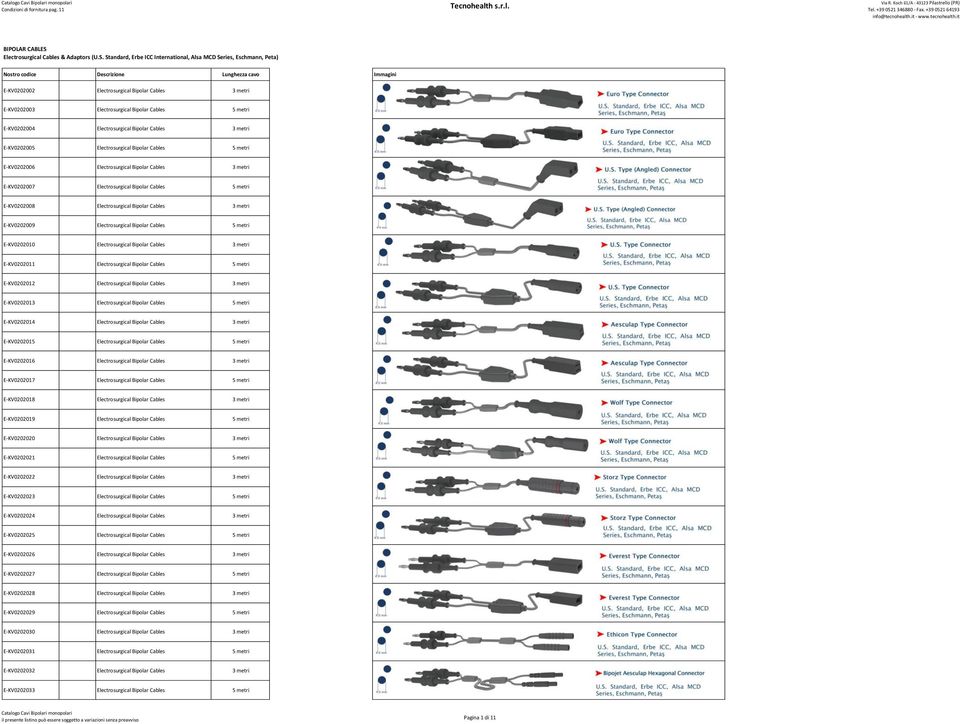 Standard, Erbe ICC International, Alsa MCD Series, Eschmann, Peta) Immagini E-KV0202002 Electrosurgical Bipolar Cables 3 metri E-KV0202003 Electrosurgical Bipolar Cables 5 metri E-KV0202004