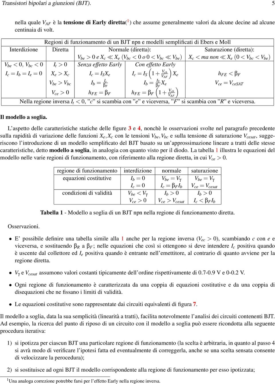 (0 < V bc < V be ) V be < 0, V bc < 0 I t > 0 Senza effetto arly on effetto arly I c = = I e = 0 X e > X c I c = I S X e I c = I S (1 + V cb V AF )X e h F < V be > V bc = I c = I S X e V ce = V cesat