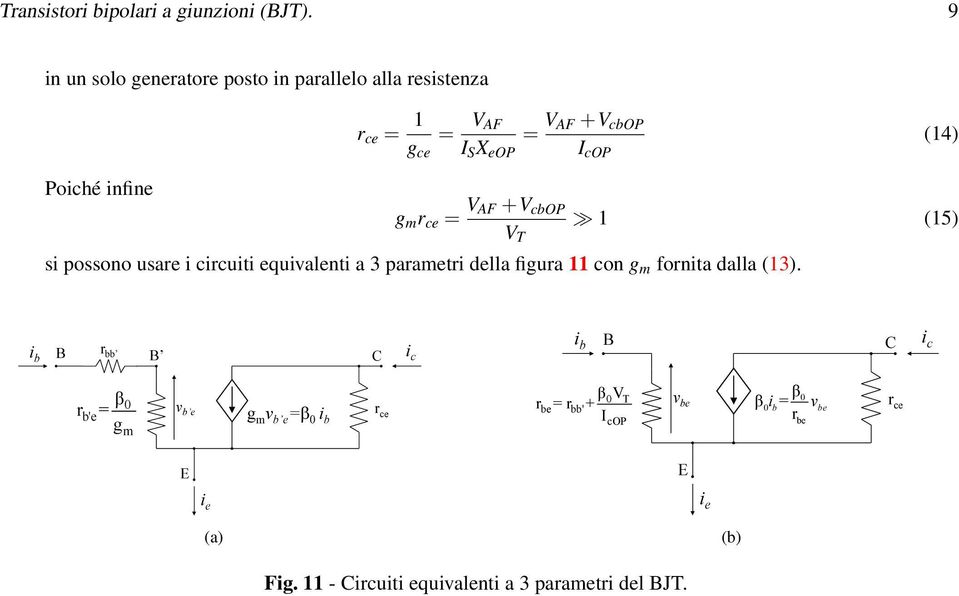 S X eop I cop g m = V AF +V cbop 1 (15) si possono usare i circuiti equivalenti a 3 parametri della figura 11