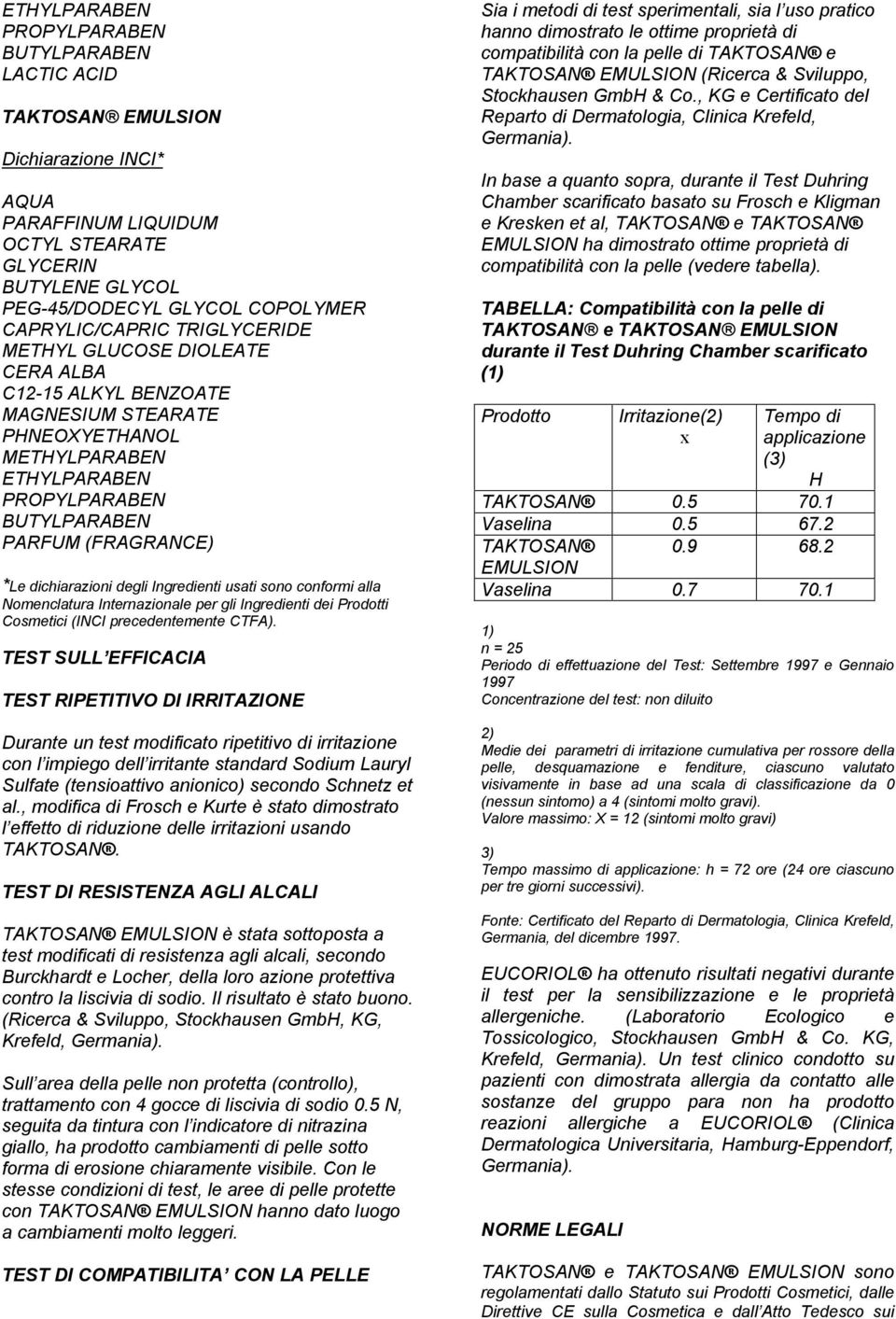 Ingredienti usati sono conformi alla Nomenclatura Internazionale per gli Ingredienti dei Prodotti Cosmetici (INCI precedentemente CTFA).