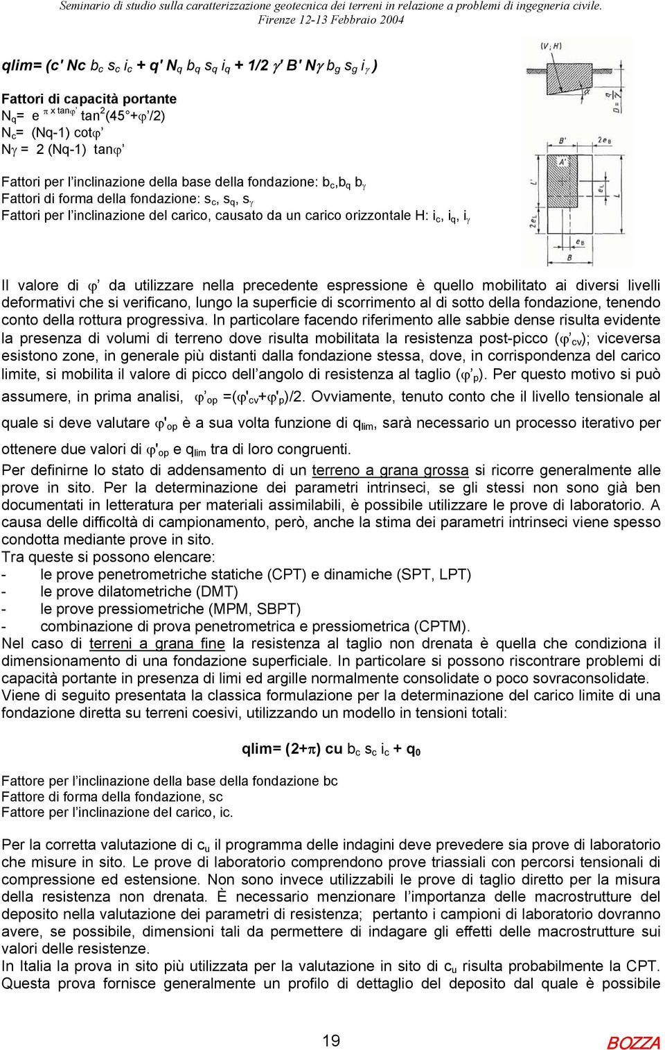 valore di ϕ da utilizzare nella precedente espressione è quello mobilitato ai diversi livelli deformativi che si verificano, lungo la superficie di scorrimento al di sotto della fondazione, tenendo