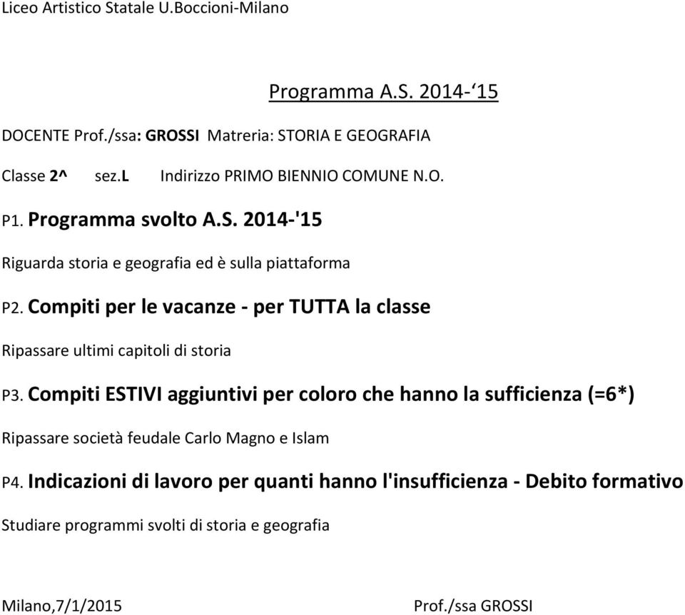 Compiti per le vacanze per TUTTA la classe Ripassare ultimi capitoli di storia Ripassare