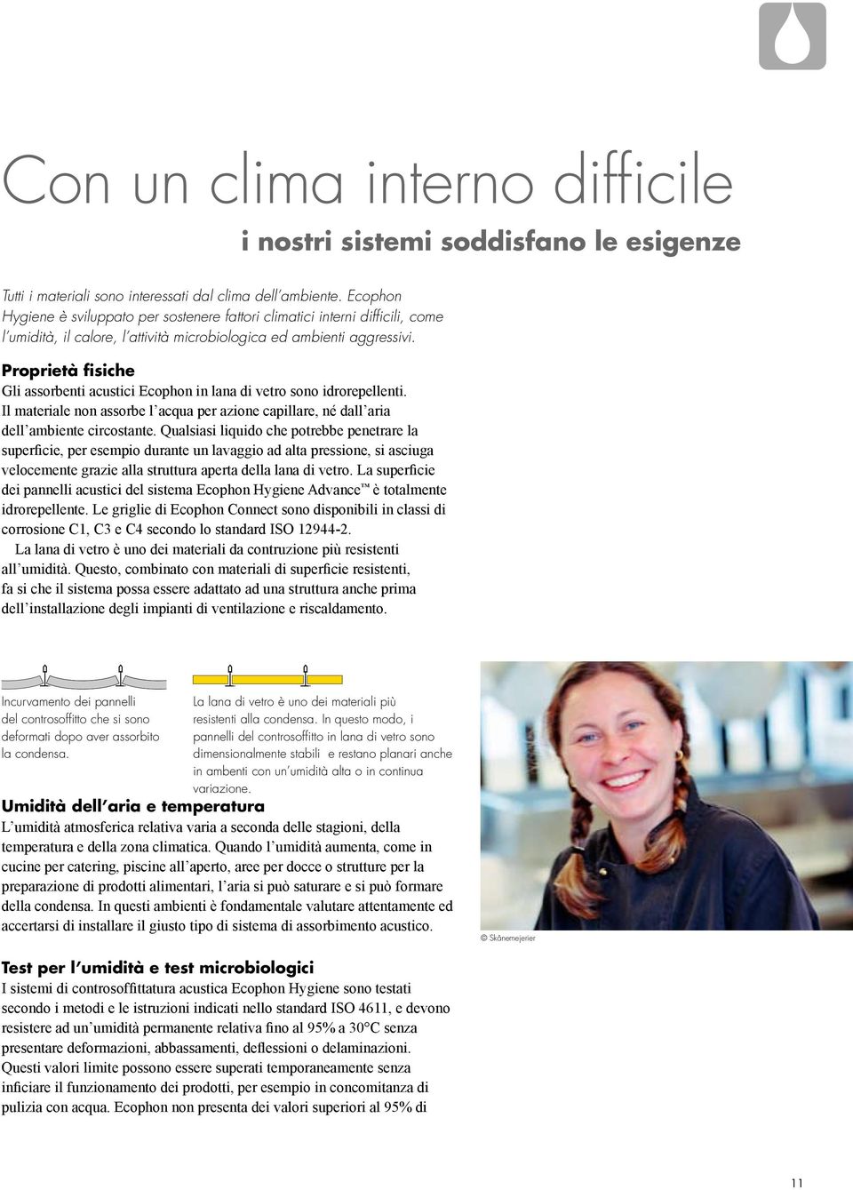 Proprietà fisiche Gli assorbenti acustici Ecophon in lana di vetro sono idrorepellenti. Il materiale non assorbe l acqua per azione capillare, né dall aria dell ambiente circostante.