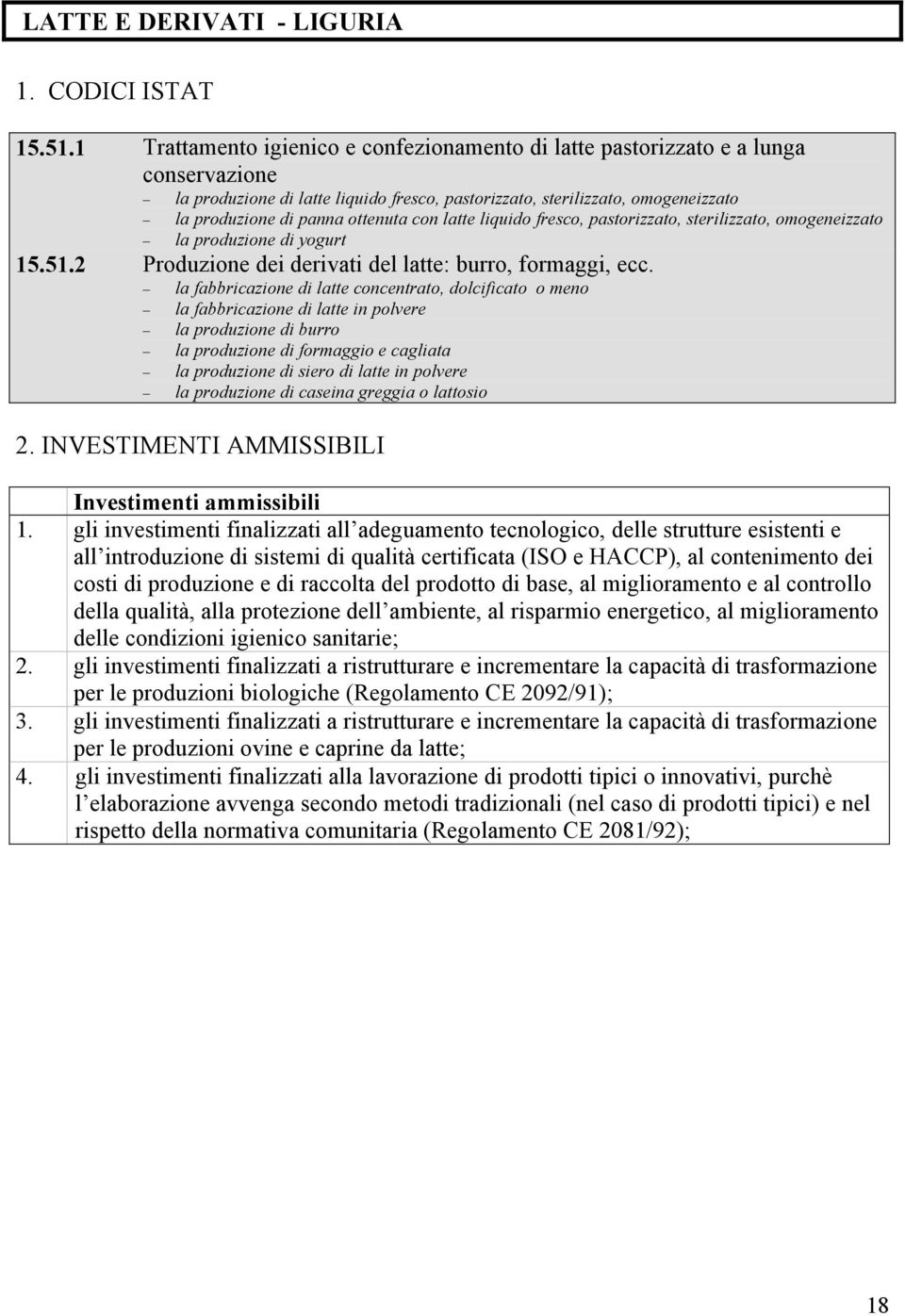 con latte liquido fresco, pastorizzato, sterilizzato, omogeneizzato la produzione di yogurt 15.51.2 Produzione dei derivati del latte: burro, formaggi, ecc.