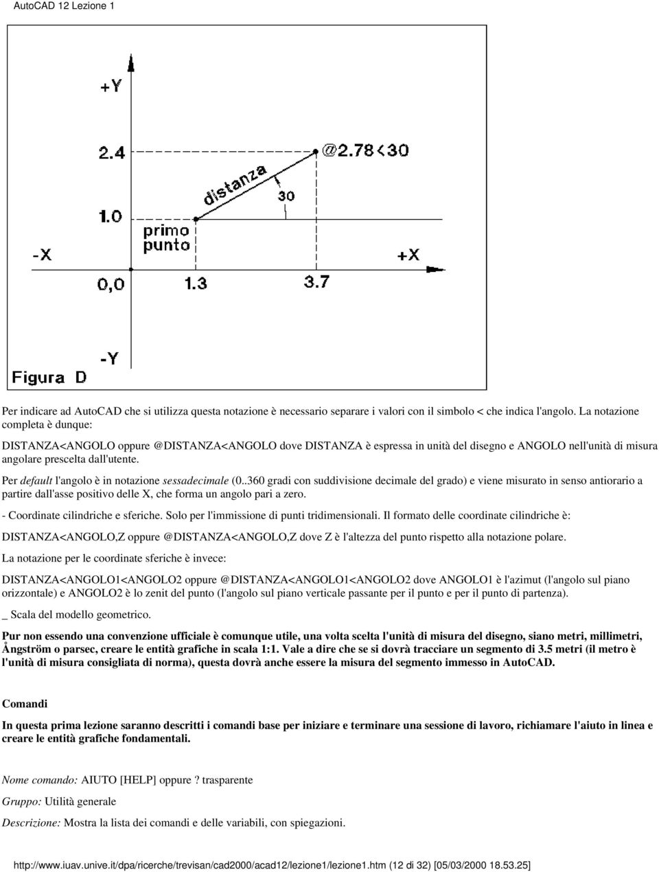 Per default l'angolo è in notazione sessadecimale (0.