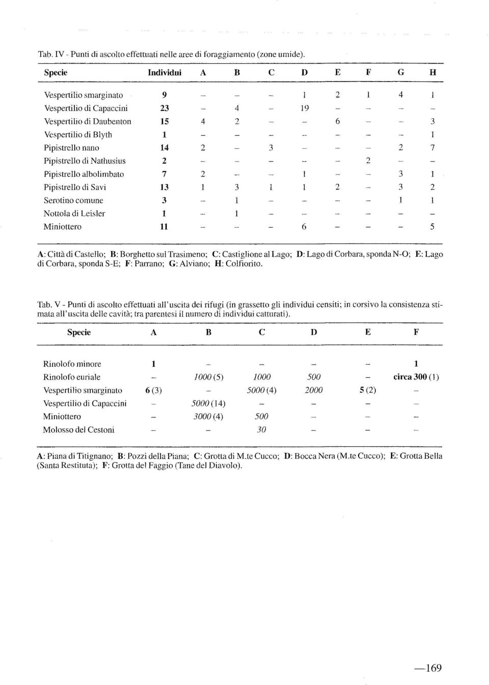 Nathusius 2 2 Pipistrello albolimbato 7 2 3 Pipistrello di Savi 13 3 2 3 2 Serotino comune 3 l Nottola di Leisler Miniottero 11 6 5 A: Città di Castello; B: Borghetto sul Trasimeno; C: Castiglione al