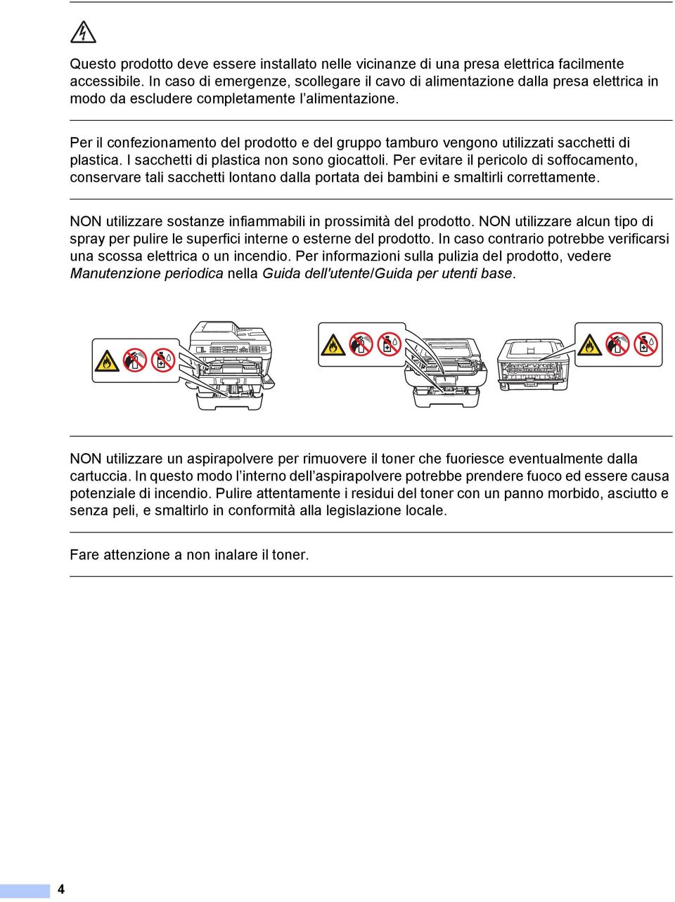 Per il confezionamento del prodotto e del gruppo tamburo vengono utilizzati sacchetti di plastica. I sacchetti di plastica non sono giocattoli.