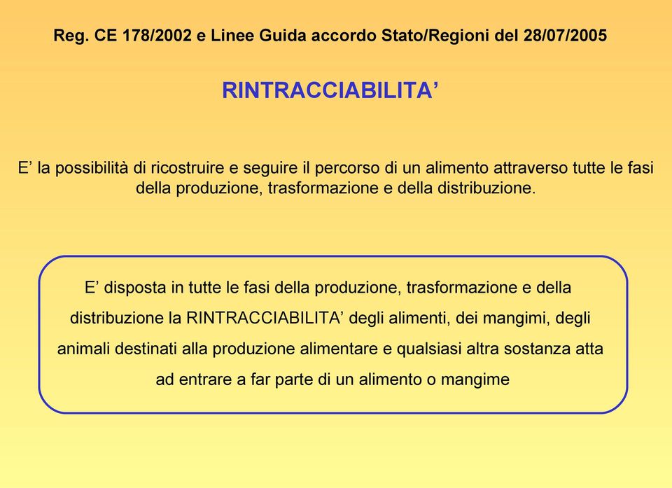 E disposta in tutte le fasi della produzione, trasformazione e della distribuzione la RINTRACCIABILITA degli alimenti, dei