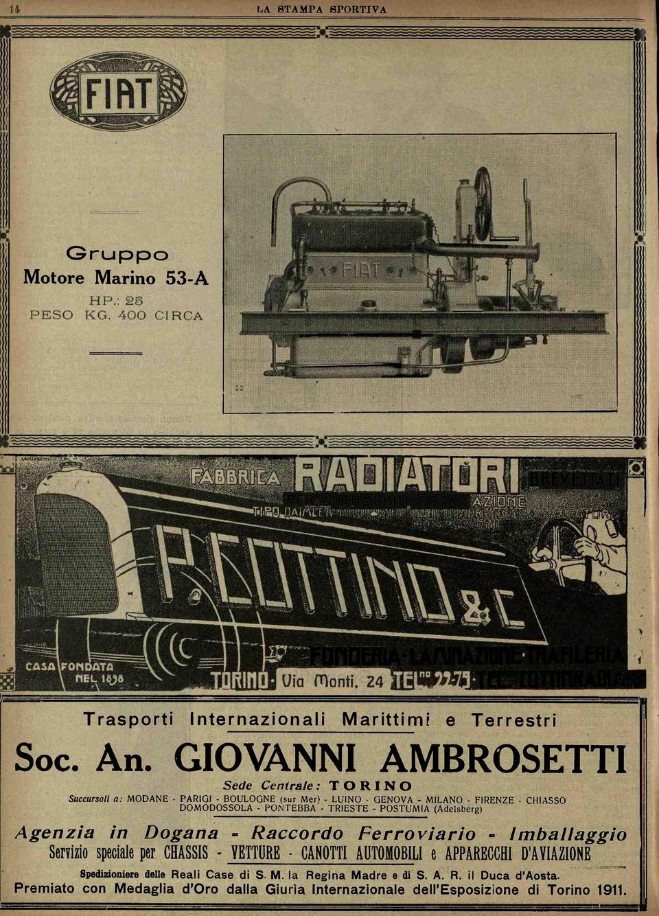 TRIESTE - POSTUMIA (Adelsberg) Agenzia in Dogana = Raccordo Ferroviario = Imballaggio Servizio speciale per CHASSIS - VETTURE CANOTTI AUTOMOBILI e APPARECCHI D'AVIAZIONE