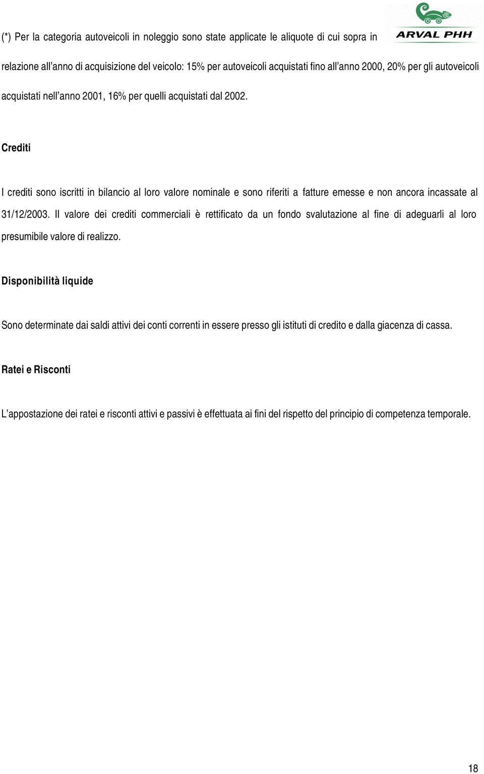 Crediti I crediti sono iscritti in bilancio al loro valore nominale e sono riferiti a fatture emesse e non ancora incassate al 31/12/2003.