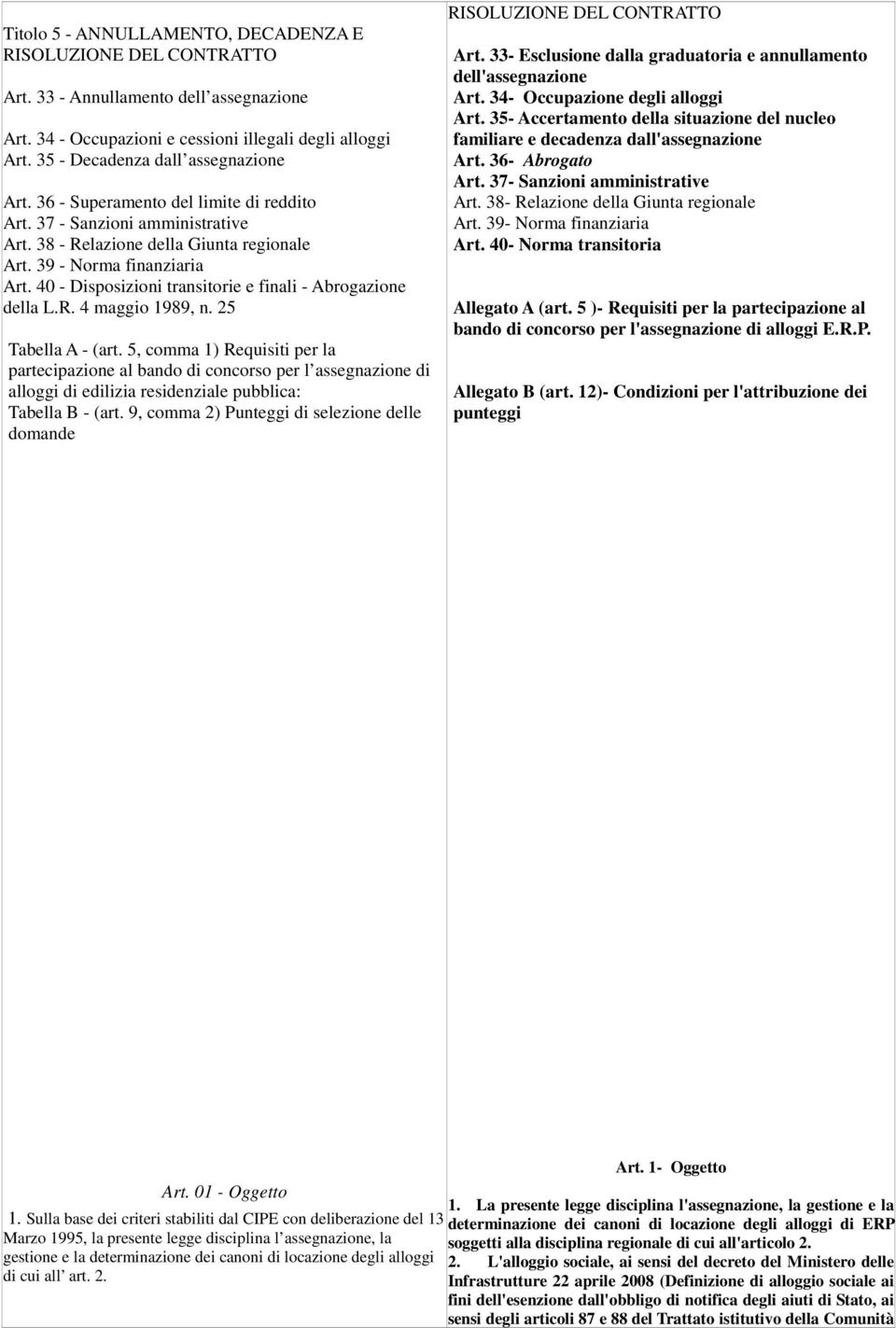 40 - Disposizioni transitorie e finali - Abrogazione della L.R. 4 maggio 1989, n. 25 Tabella A - (art.