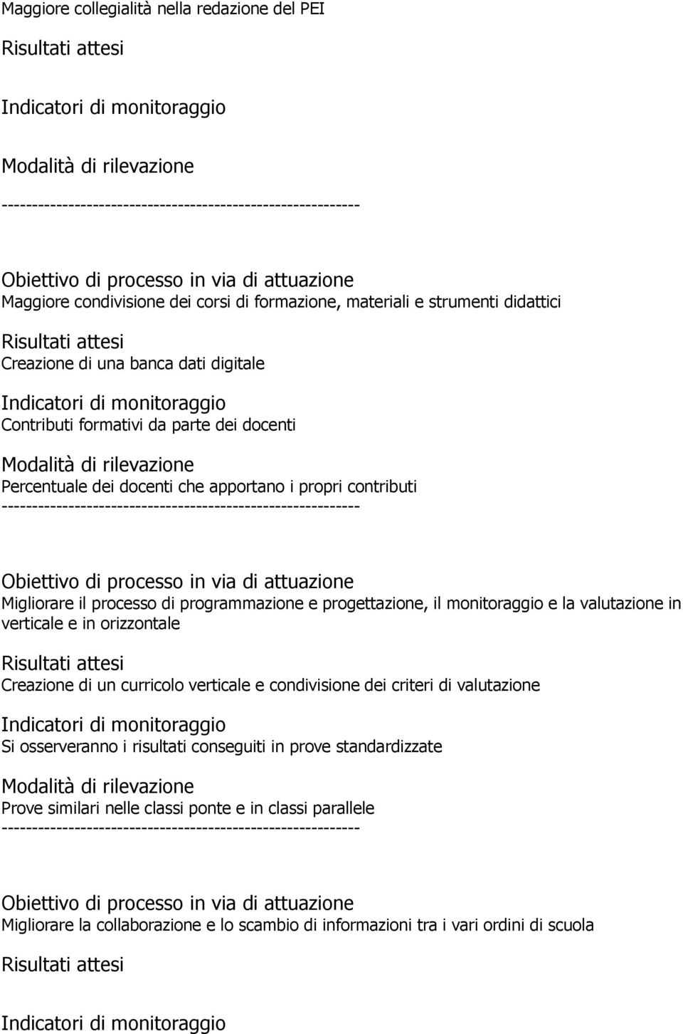 apportano i propri contributi in via di attuazione Migliorare il processo di programmazione e progettazione, il monitoraggio e la valutazione in verticale e in orizzontale Risultati attesi Creazione