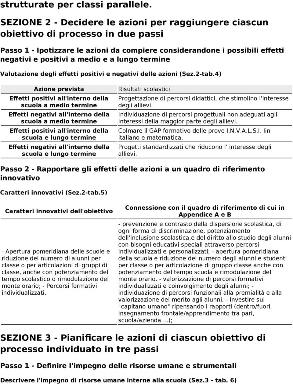 lungo termine Valutazione degli effetti positivi e negativi delle azioni (Sez.2-tab.