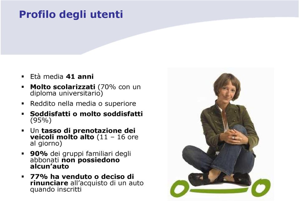 dei veicoli molto alto (11 16 ore al giorno) 90% dei gruppi familiari degli abbonati non