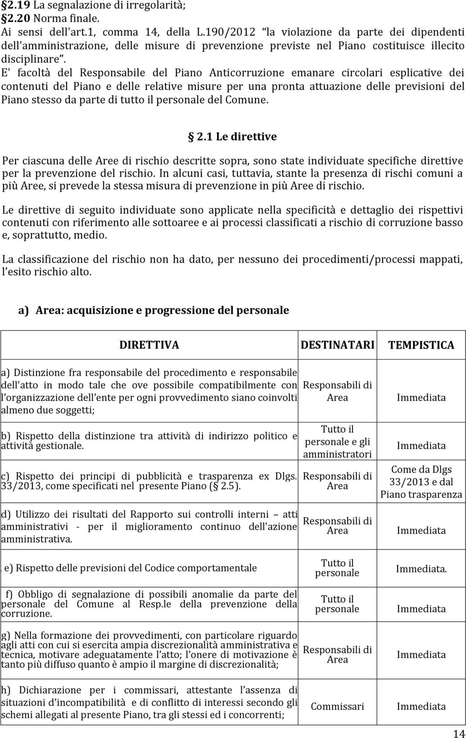 E' facoltà del Responsabile del Piano Anticorruzione emanare circolari esplicative dei contenuti del Piano e delle relative misure per una pronta attuazione delle previsioni del Piano stesso da parte