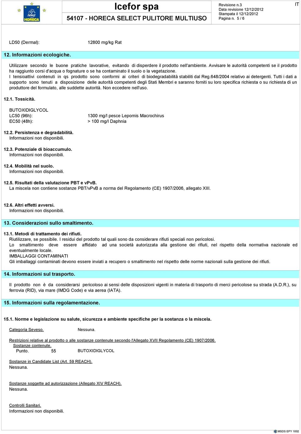 I tensioattivi contenuti in qs prodotto sono conformi ai criteri di biodegradabilità stabiliti dal Reg.648/2004 relativo ai detergenti.