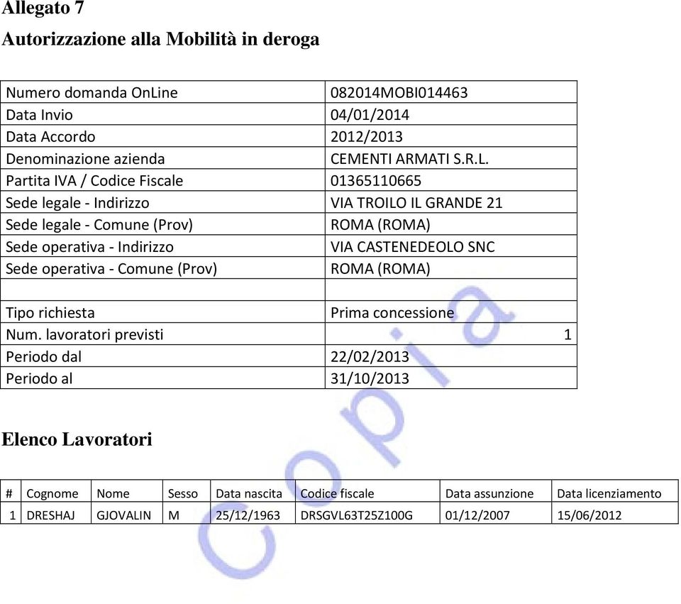 Partita IVA / Codice Fiscale 01365110665 Sede legale - Indirizzo VIA TROILO IL GRANDE 21 Sede legale - Comune (Prov)