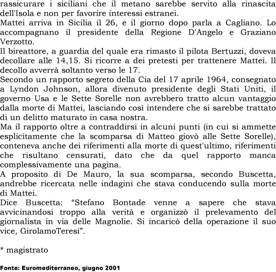 Si ricorre a dei pretesti per trattenere Mattei. Il decollo avverrà soltanto verso le 17.