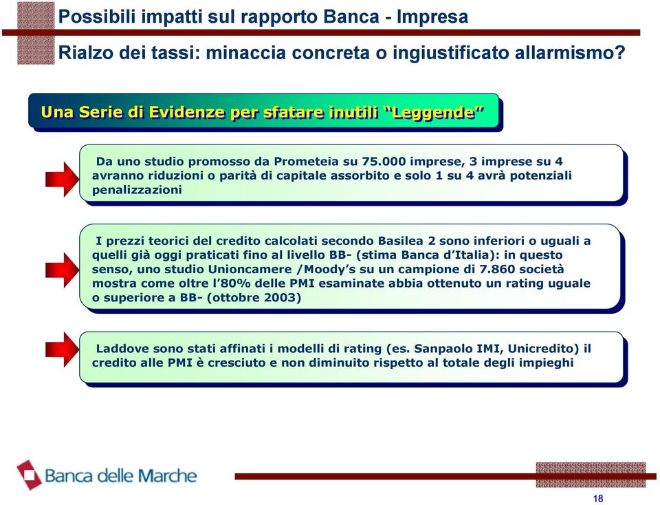 000 imprese, 3 imprese su 4 avranno riduzioni o parità di capitale assorbito e solo 1 su 4 avrà potenziali penalizzazioni I prezzi teorici del credito calcolati secondo Basilea 2 sono inferiori o