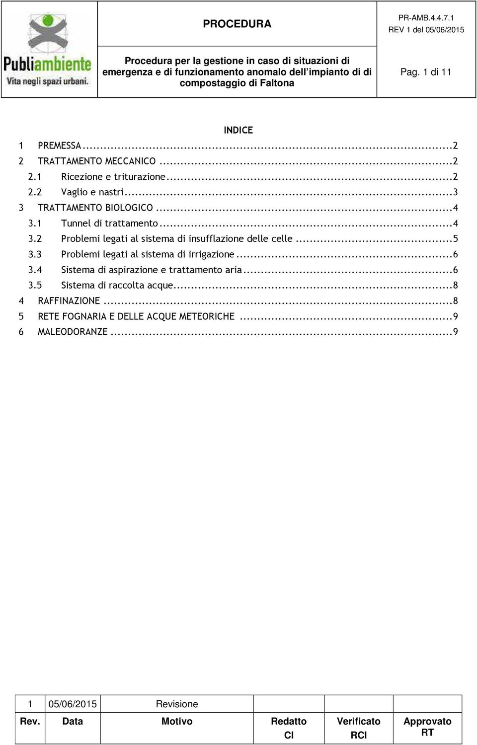 3 Problemi legati al sistema di irrigazione... 6 3.4 Sistema di aspirazione e trattamento aria... 6 3.5 Sistema di raccolta acque.