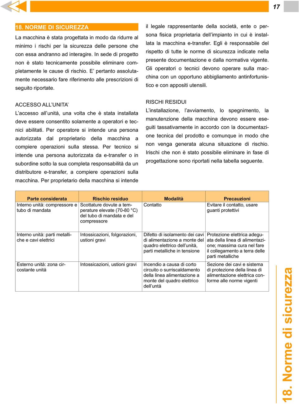 ACCESSO ALL UNITA L accesso all unità, una volta che è stata installata deve essere consentito solamente a operatori e tecnici abilitati.