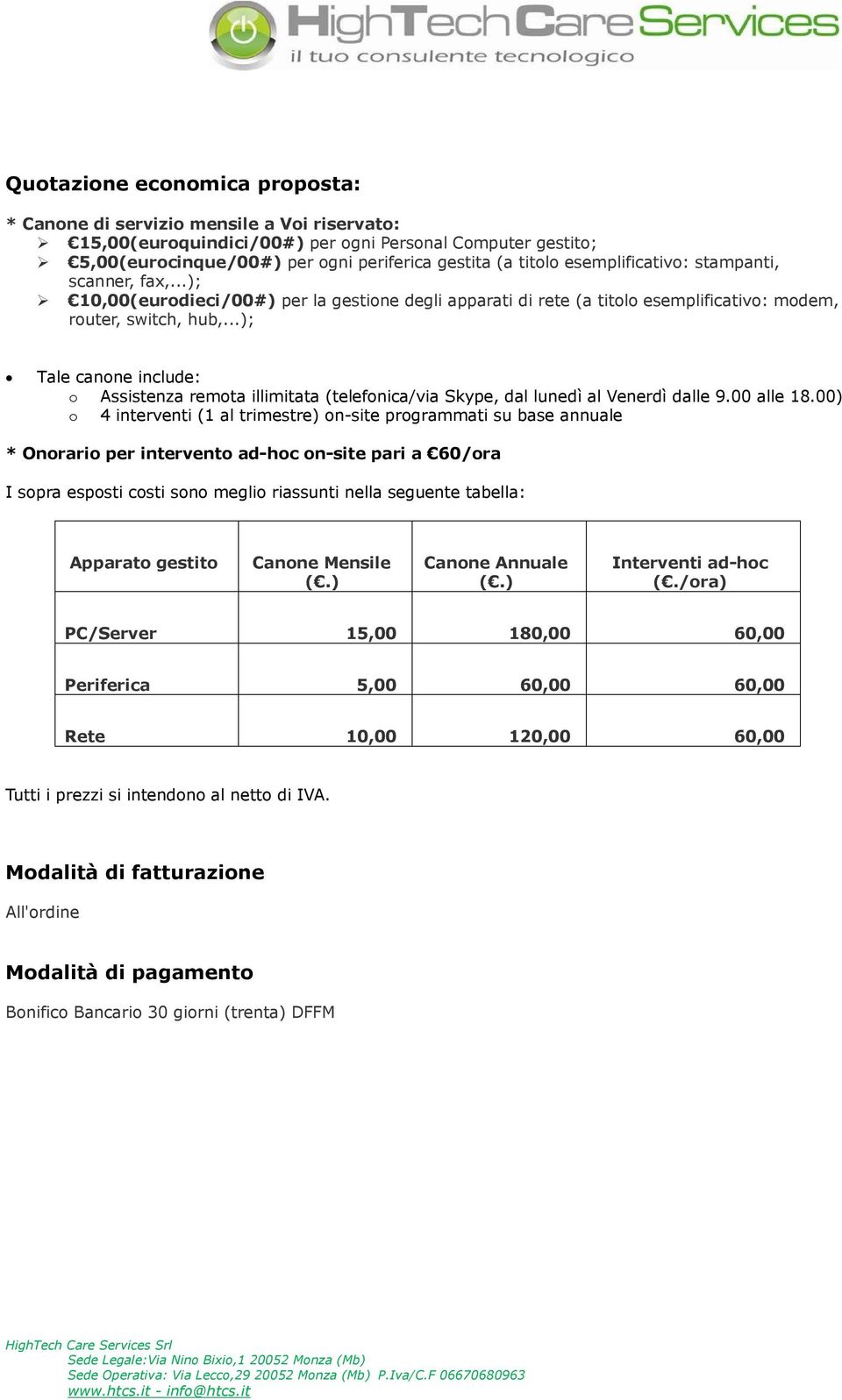 ..); Tale canone include: o Assistenza remota illimitata (telefonica/via Skype, dal lunedì al Venerdì dalle 9.00 alle 18.