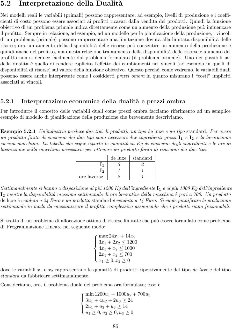 Sempre in relazione, ad esempio, ad un modello per la pianficazione della produzione, i vincoli di un problema (primale) possono rappresentare una limitazione dovuta alla limitata disponibilità delle