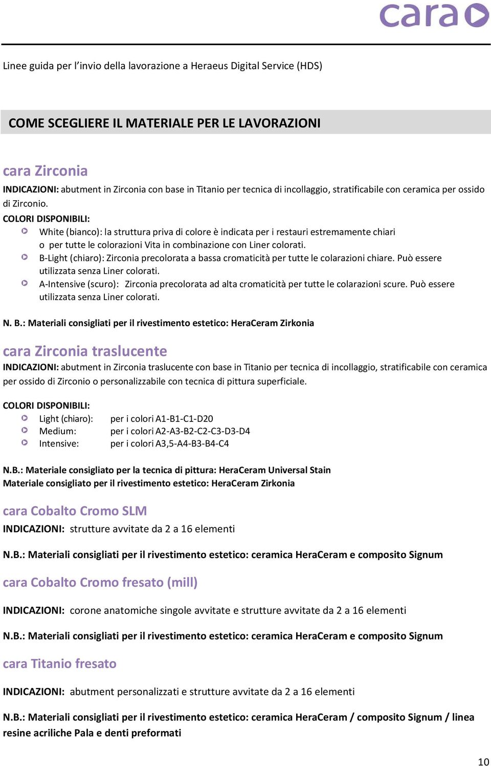 B-Light (chiaro): Zirconia precolorata a bassa cromaticità per tutte le colarazioni chiare. Può essere utilizzata senza Liner colorati.